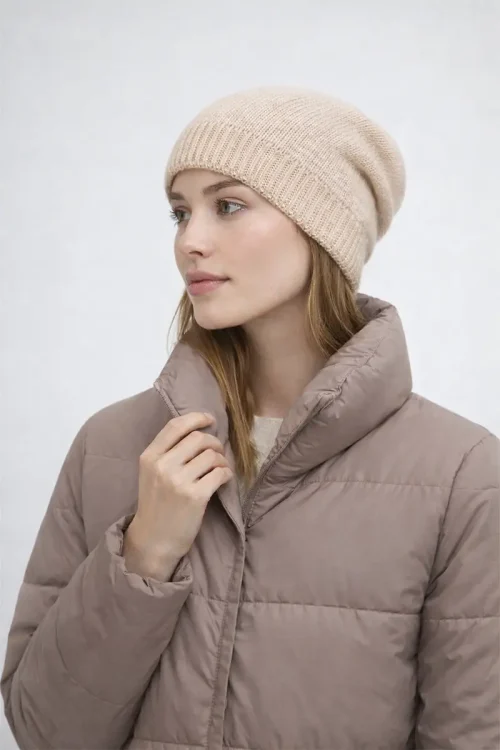 ALMOND MELANGE Cashmere Beanie