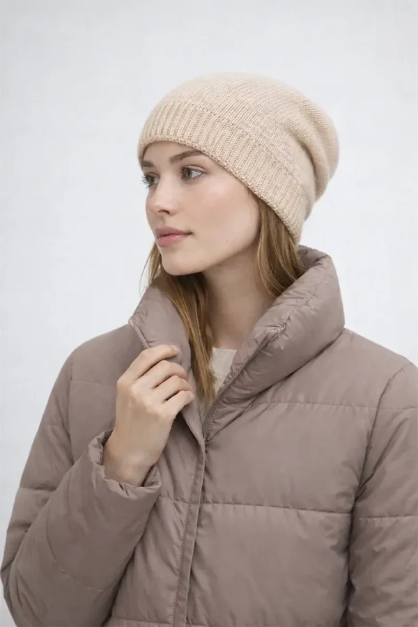 ALMOND MELANGE Cashmere Beanie